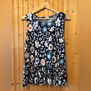 LOFT Floral Sleeveless Peplum Blouse - Navy and Multicolor